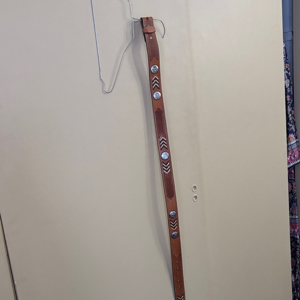 Western Brown Leather Belt with Silver Accents